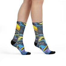 Load image into Gallery viewer, Jack Kirby Cosmic Surf Sublimation Crew Socks — Vibrant Kirby Krackle Athletic Socks