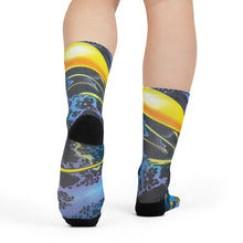 Load image into Gallery viewer, Jack Kirby Cosmic Surf Sublimation Crew Socks — Vibrant Kirby Krackle Athletic Socks
